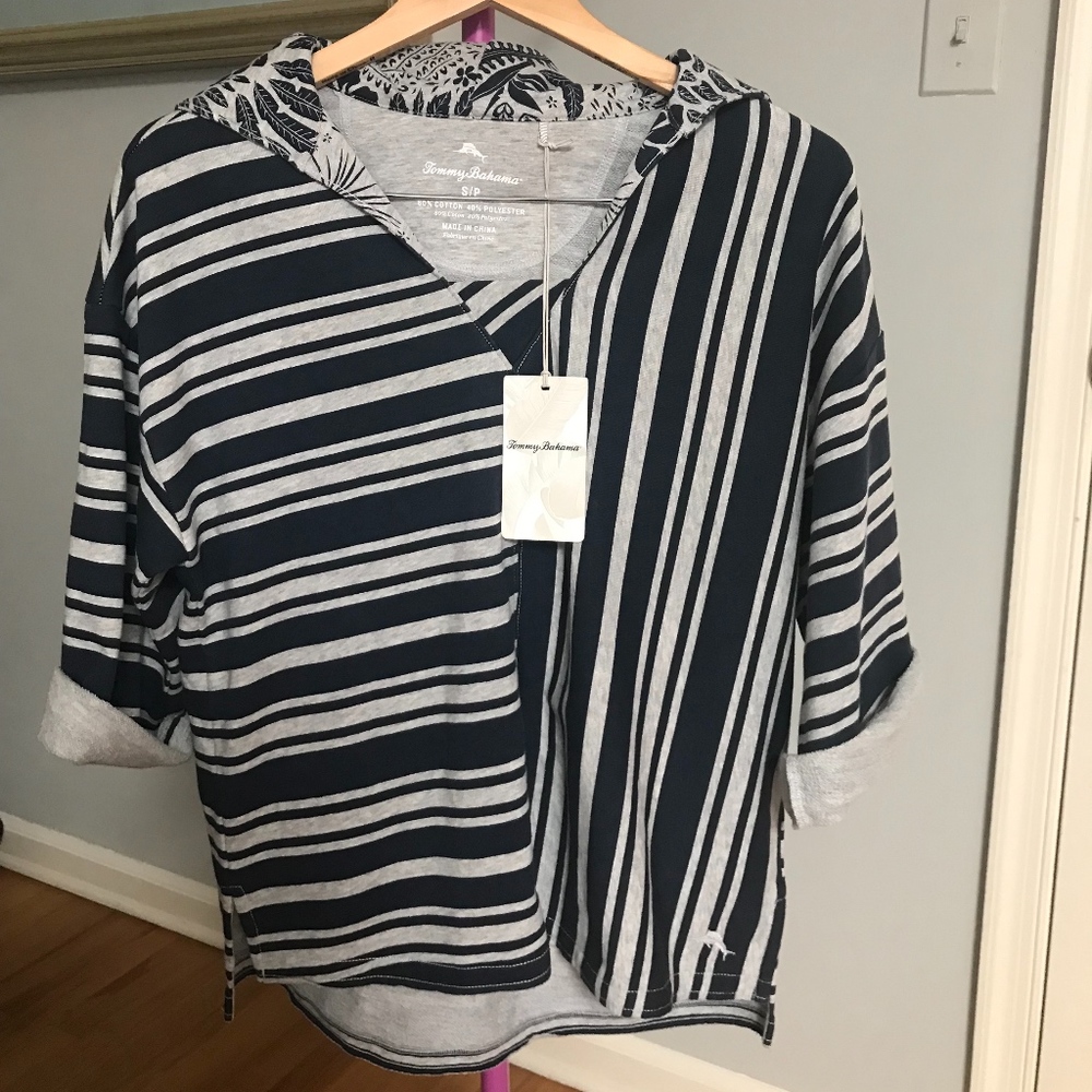Tommy Bahama Grey and White Striped Hoodie